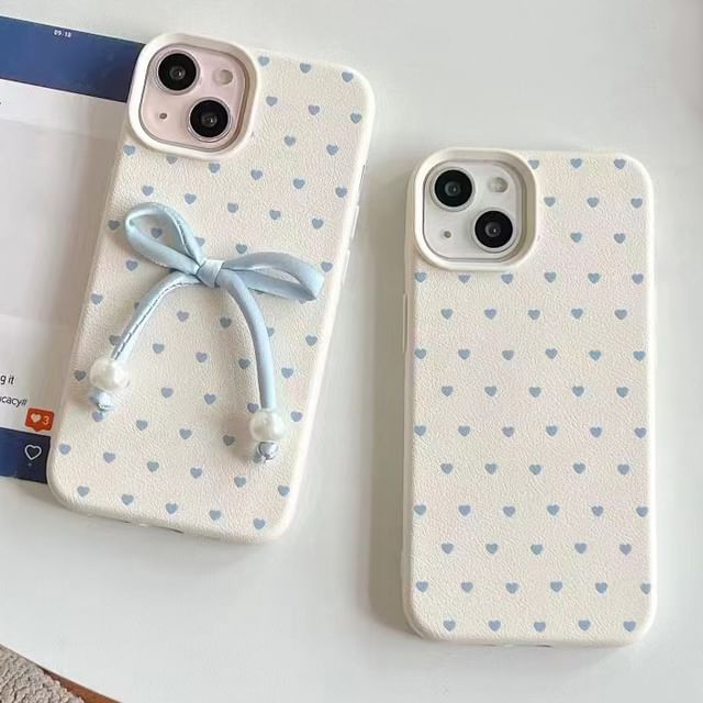 Heart Phone Case / Bow Faux Leather Adhesive Decoration / Set