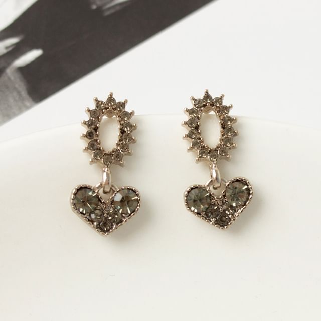 Alloy Flower Earring Heart Drop Rhinestone