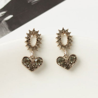 Alloy Flower Earring Heart Drop Rhinestone