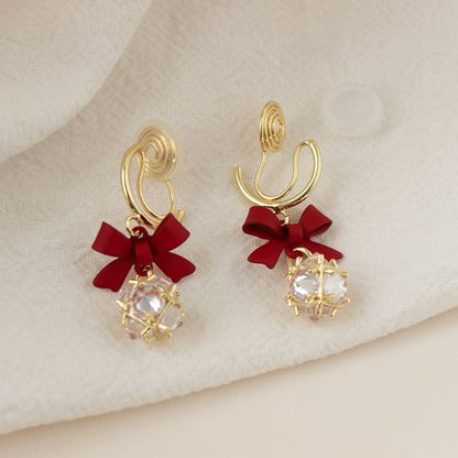 Caged Rhinestone Bow Earring Alloy Dangle