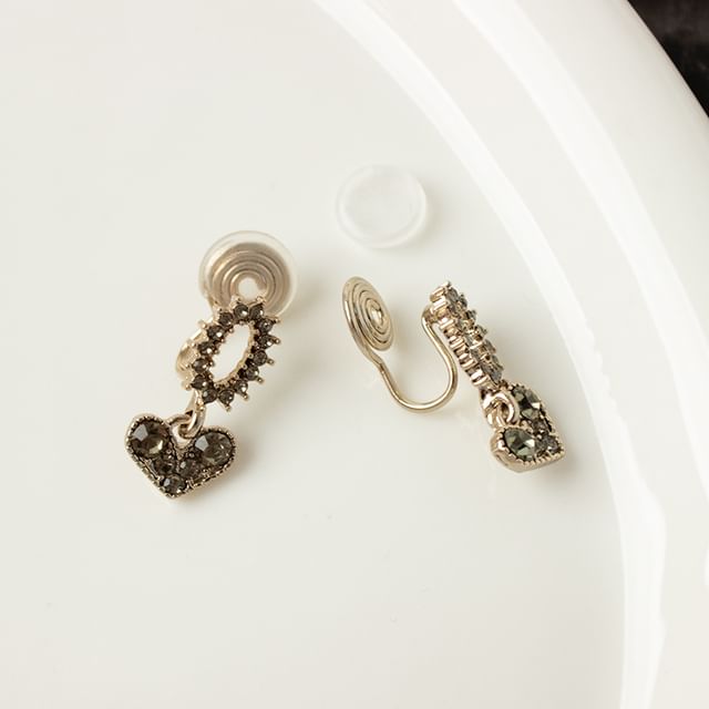Alloy Flower Earring Heart Drop Rhinestone