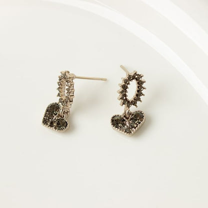 Alloy Flower Earring Heart Drop Rhinestone