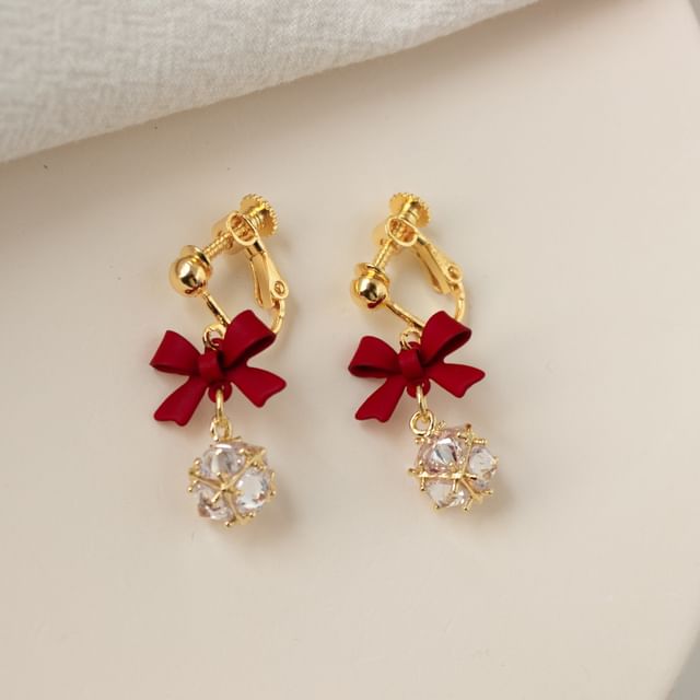 Caged Rhinestone Bow Earring Alloy Dangle
