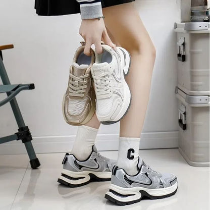 Panel Platform Lace-Up Sneakers Mesh