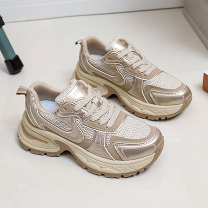 Panel Platform Lace-Up Sneakers Mesh
