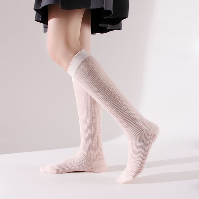 Plain Perforated Knee High Socks