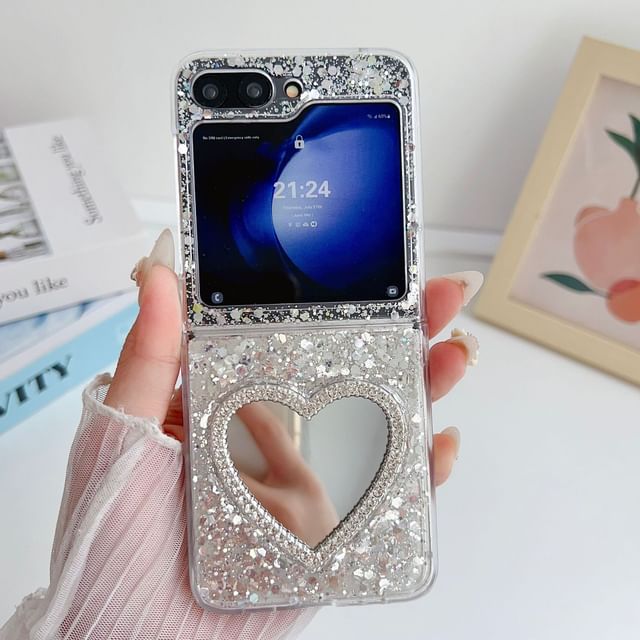 Heart Mirrored Sequined Phone Case / Strap / Set