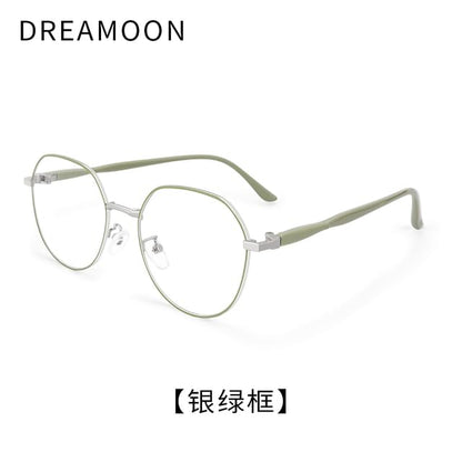 Light Frame Blue Metal Round Eyeglasses Blocking