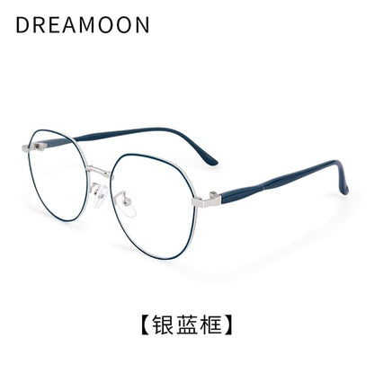 Light Frame Blue Metal Round Eyeglasses Blocking
