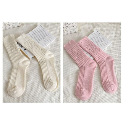 Plain Distressed Ribbed Socks Set