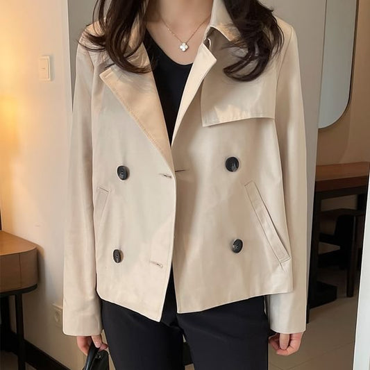 Collared Plain Double Breasted Trench Jacket