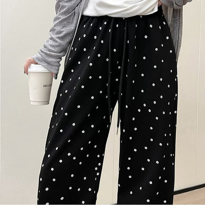 Floral Print High Waist Drawstring Wide Leg Sweatpants