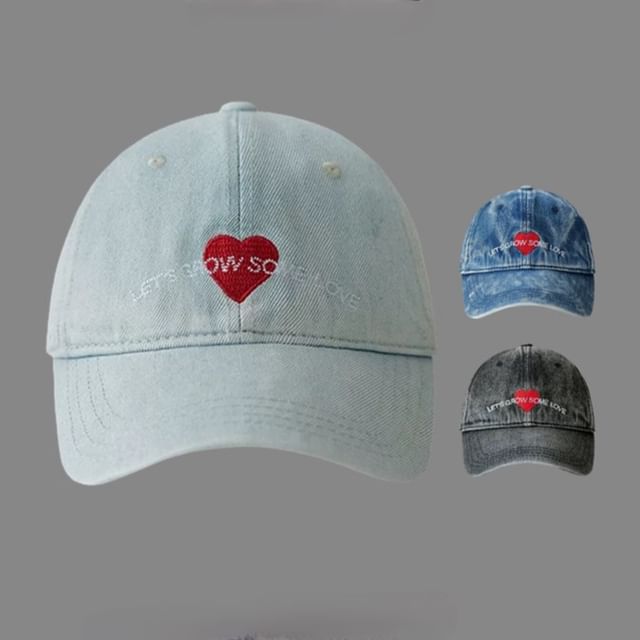 Cap Denim Heart Baseball Embroidered