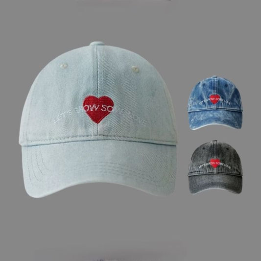 Cap Denim Heart Baseball Embroidered