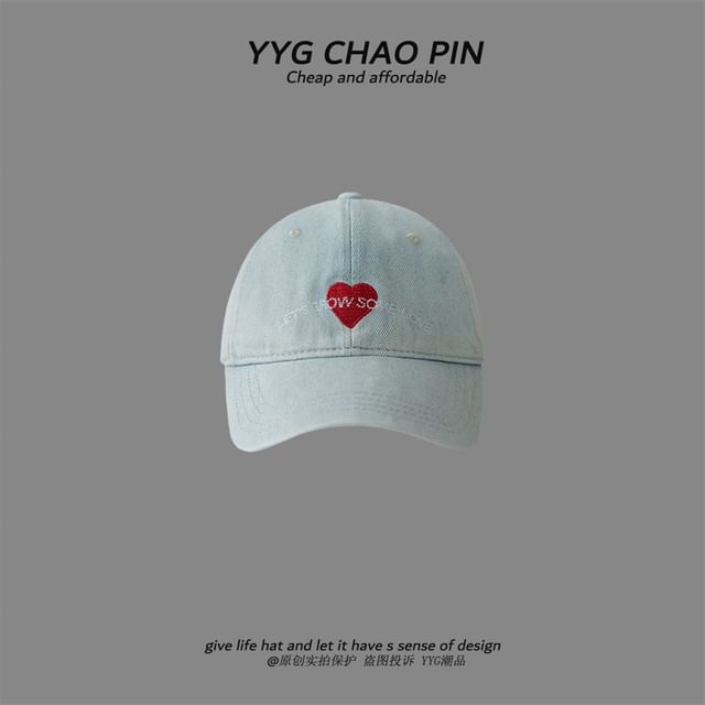 Cap Denim Heart Baseball Embroidered