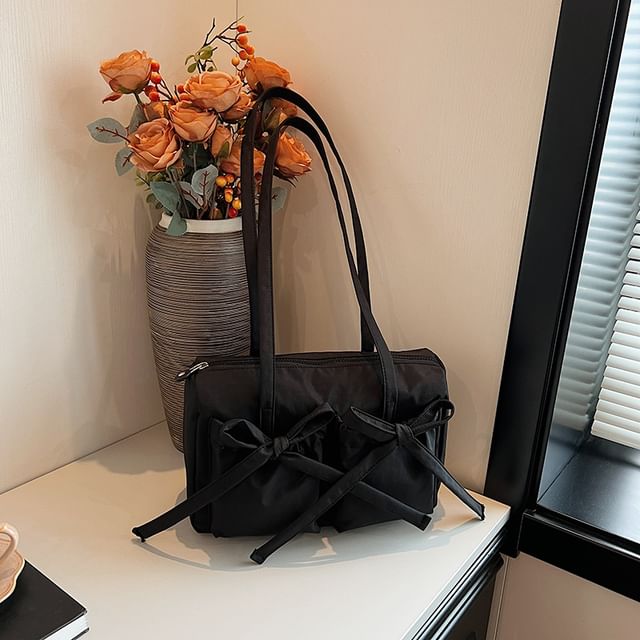 Plain Bow Nylon Tote Bag