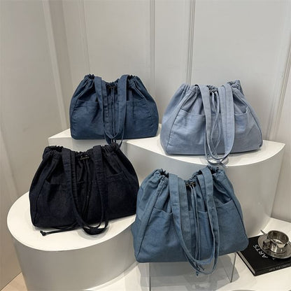 Drawstring Denim Tote Bag