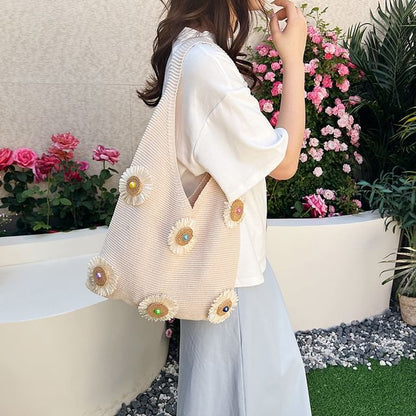 Flower Accent Knit Bag Shopper