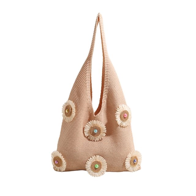 Flower Accent Knit Bag Shopper
