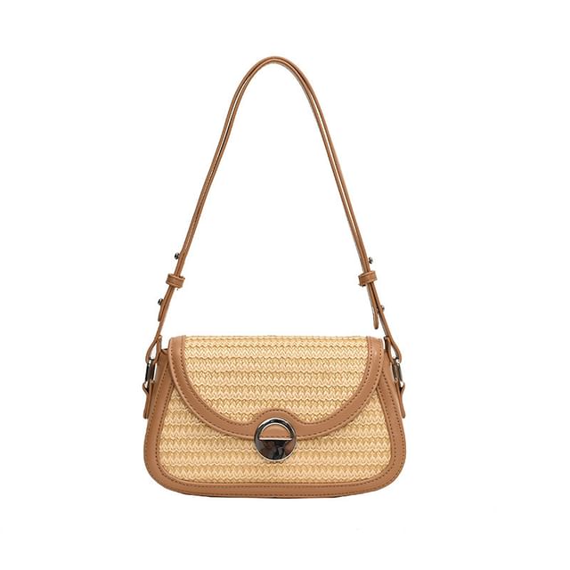 Flap Crossbody Bag Two Straw Tone