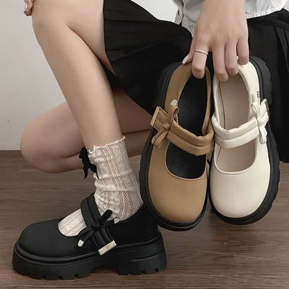 Shoes Mary Jane Bow Plain Platform