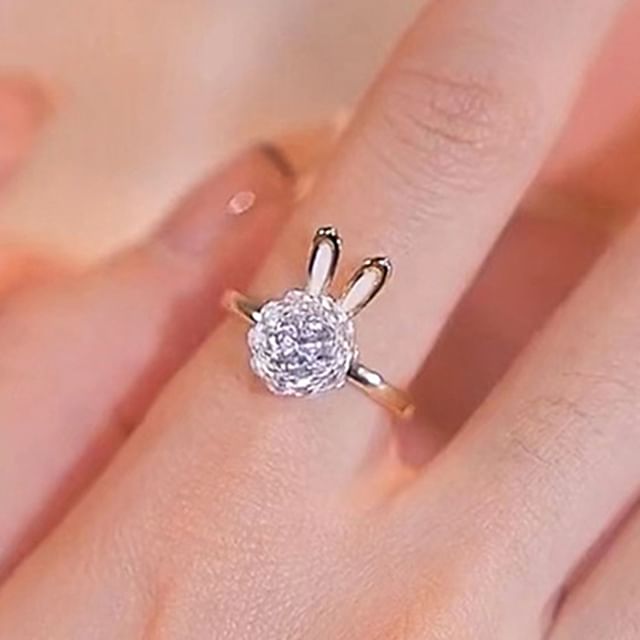 Necklace Rabbit Pendant Ring Alloy Open Rhinestone /