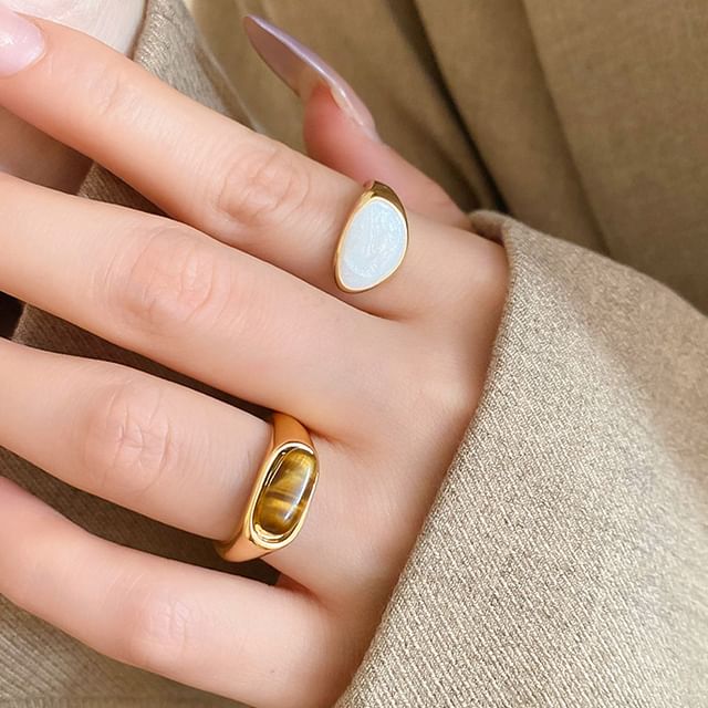 Open Gemstone Alloy Glaze Faux Ring /