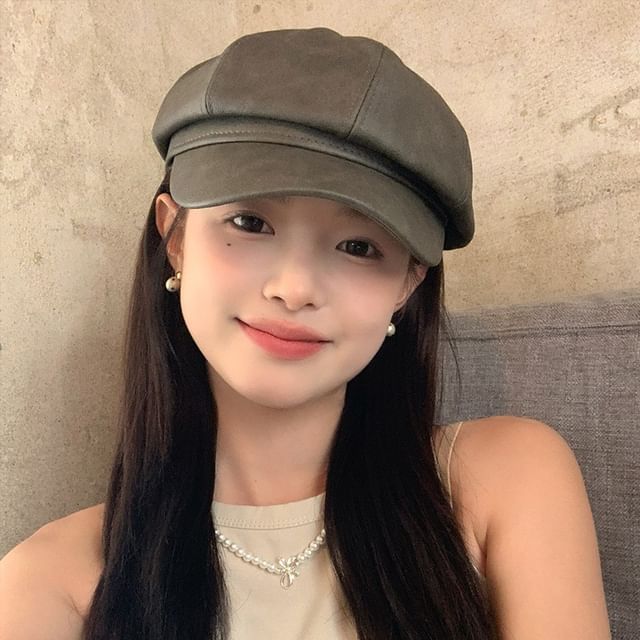 Leather Faux Newsboy Cap