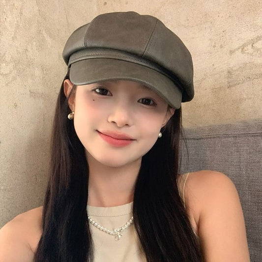 Leather Faux Newsboy Cap