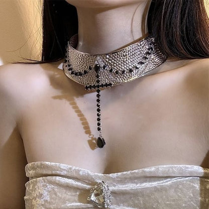 Rhinestone Choker Metallic Lariat