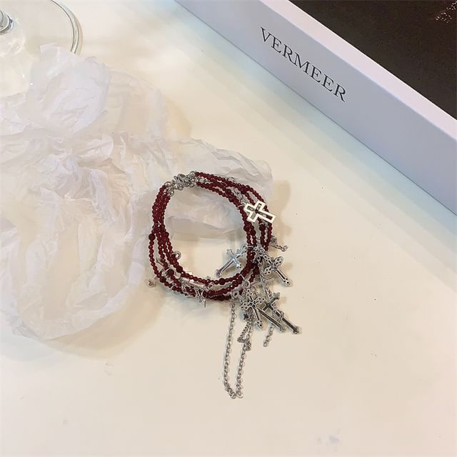 Layered Bracelet Cross Necklace /