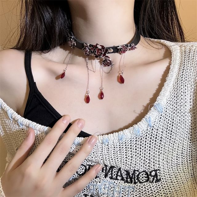 Choker Rhinestone Faux Leather