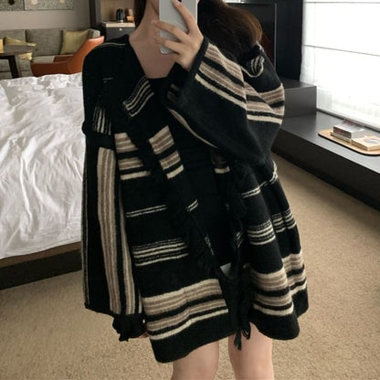 Open Front Striped Cardigan