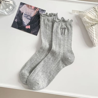 Ruffle Trim Bow Crew Socks