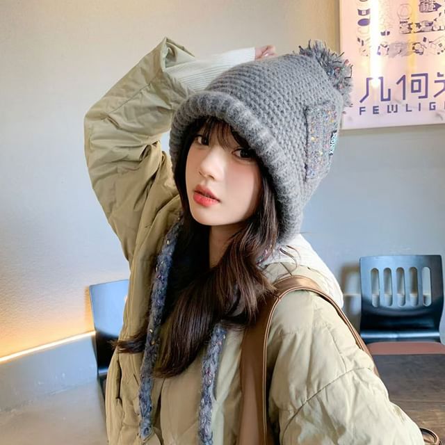 Earflap Hat Pom Melange