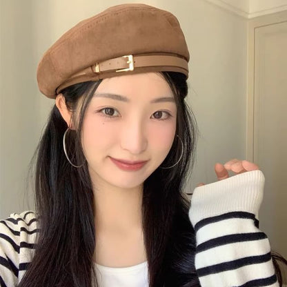 Belted Suede Beret Faux