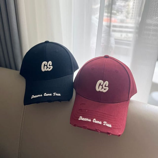 Lettering Cap Embroidered Distressed Baseball