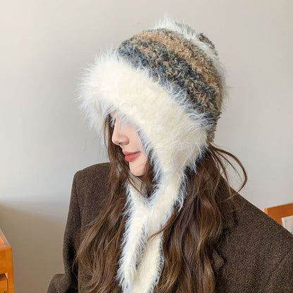 Melange Fluffy Earflap Hat