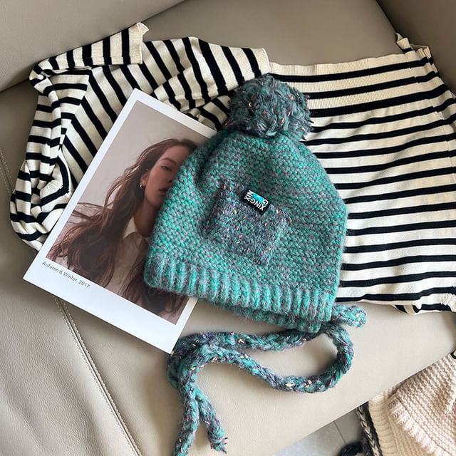Earflap Hat Pom Melange