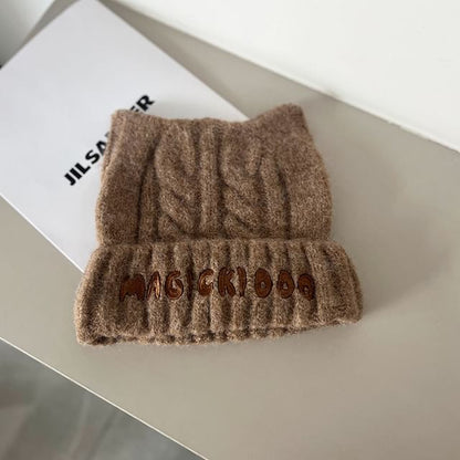 Lettering Knit Embroidered Cable Beanie