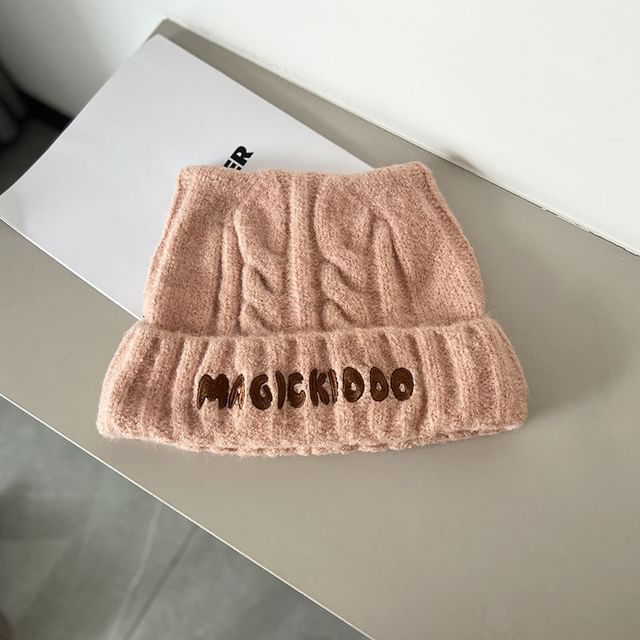 Lettering Knit Embroidered Cable Beanie