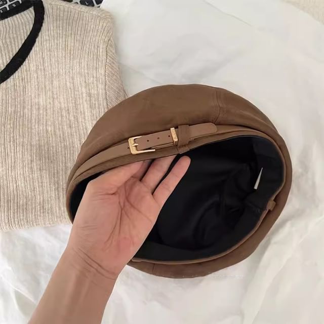 Belted Suede Beret Faux