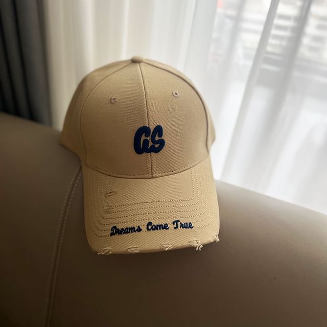 Lettering Cap Embroidered Distressed Baseball