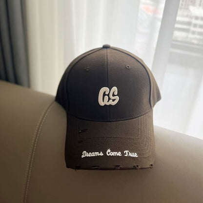 Lettering Cap Embroidered Distressed Baseball