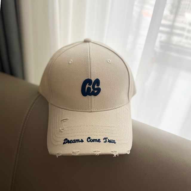 Lettering Cap Embroidered Distressed Baseball