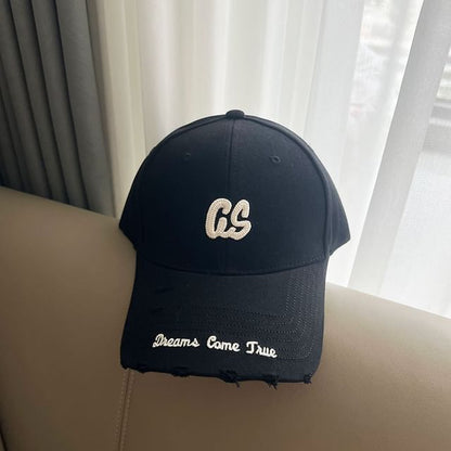 Lettering Cap Embroidered Distressed Baseball