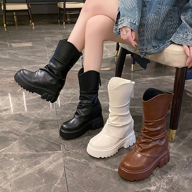 Platform Mid Panel Calf Boots