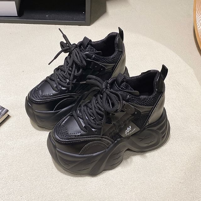 Hidden Sneakers Wedge Mesh Panel Platform