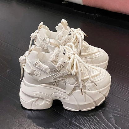 Hidden Wedge Panel Mesh Platform Sneakers