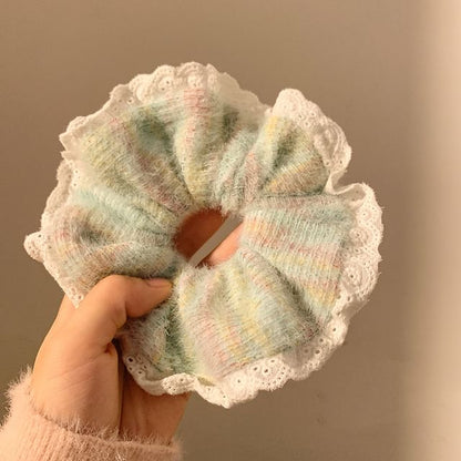 Lace-Trim Knit Scrunchie